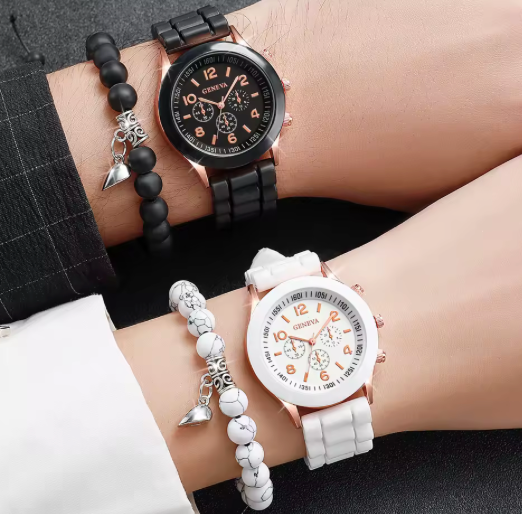 Couple Matching Watch & Bracelet Set (4 Items Total)