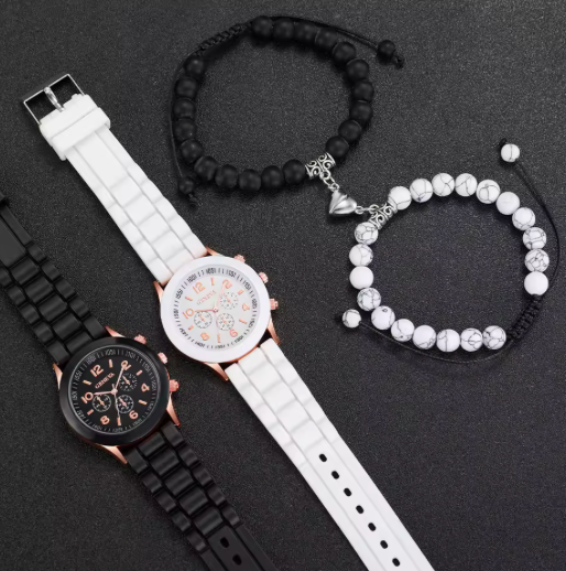 Couple Matching Watch & Bracelet Set (4 Items Total)