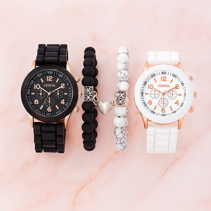 Couple Matching Watch & Bracelet Set (4 Items Total)