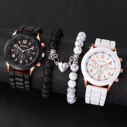 Couple Matching Watch & Bracelet Set (4 Items Total)