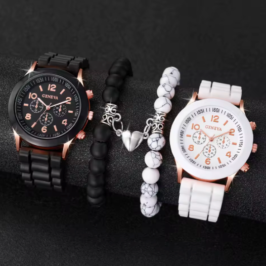 Couple Matching Watch & Bracelet Set (4 Items Total)